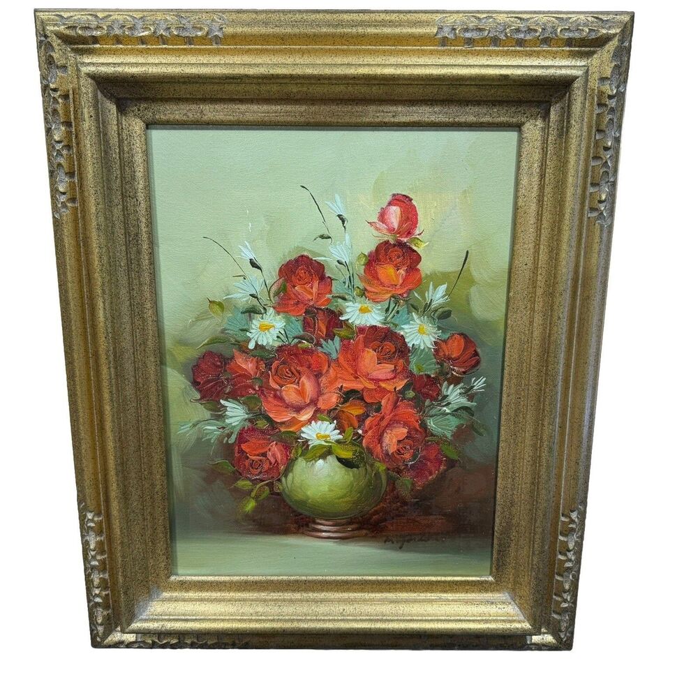 Vintage 80's M.Jordan Framed Signed Original Painting Floral Still Life 22"x18"